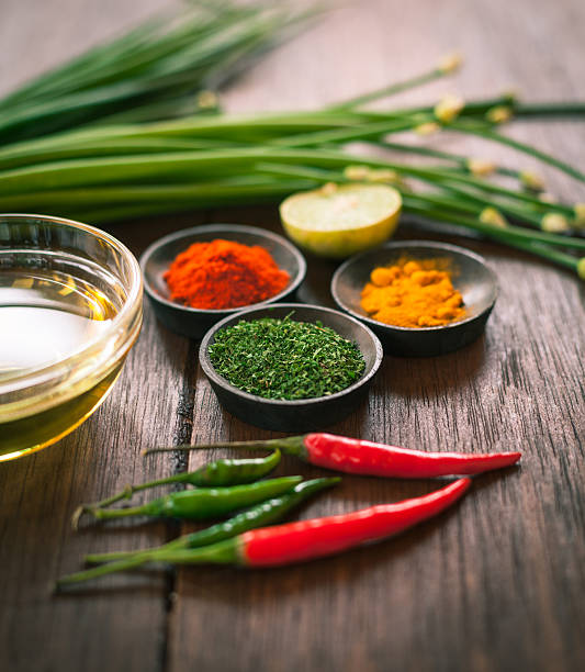 istock Various of spices and vegetable on dark rustic wooden background 512883528