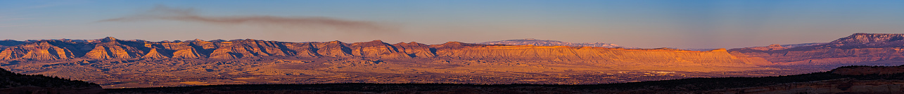 Grand Valley Fruita to Grand Junction - Panoramic view of valley from Fruita to Grand Junction to Palisade and Grand Mesa.