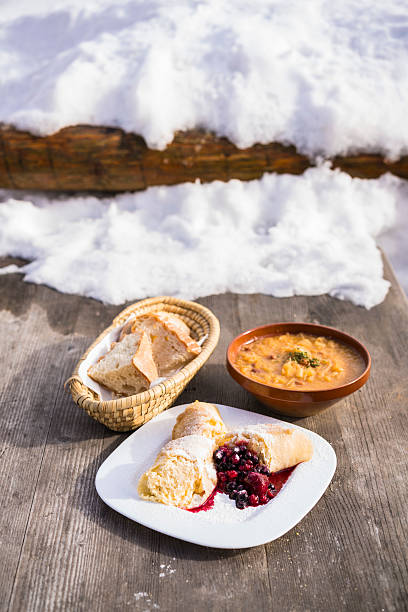 istock Dumplings, bread and stew on  plateau Velika Planina 512888820