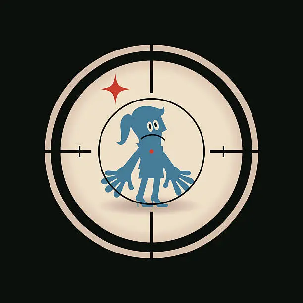 Vector illustration of Businesswoman standing in the crosshairs center rifle (gun) sight