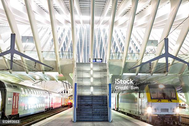 Trains Waiting At Railway Station Stock Photo - Download Image Now - Train - Vehicle, Liege, Architecture