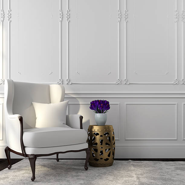 istock Classic white chair and gold stool 512893653