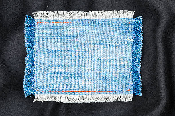 istock Frame made of denim fabric with yellow stitching on black 512894938