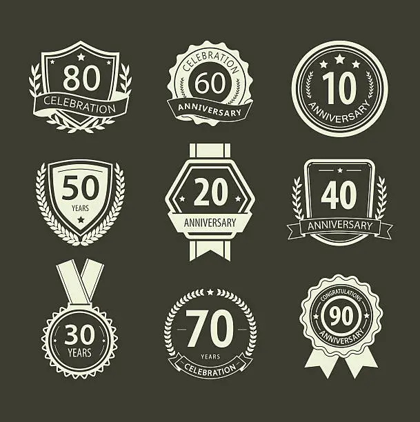 Vector illustration of Anniversary sign collection, retro design