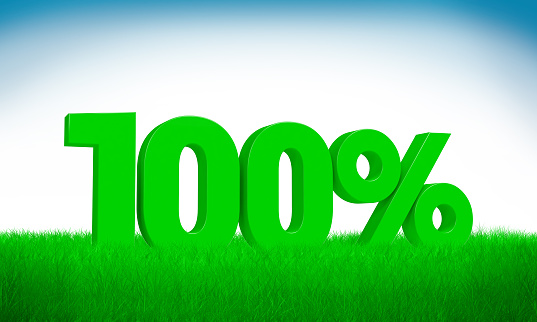 Green 3d 100% text on grass background. See whole set for other numbers.