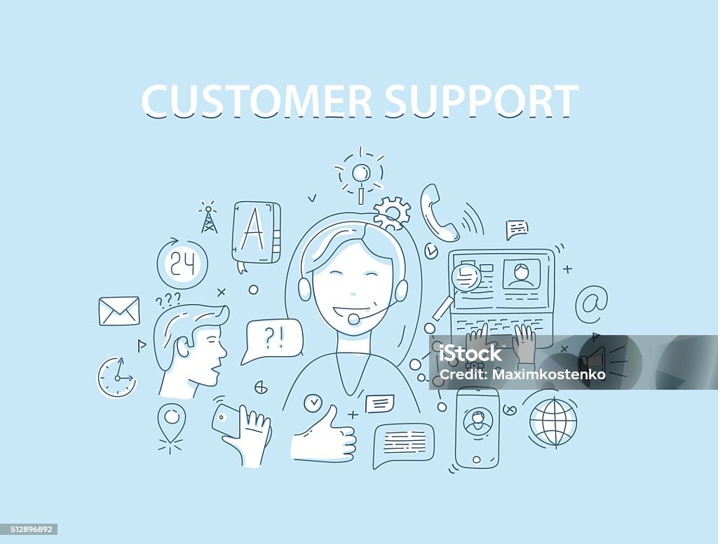 Line style vector illustration concept for customer support service Line style vector illustration concept for customer support service. Advice stock vector