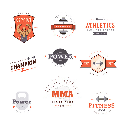 A set of logos for the gym. Patterns posters retro. Vector illustration for prints.