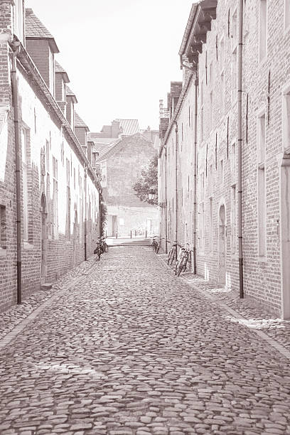 Dark stone street  in an old town Dresden.