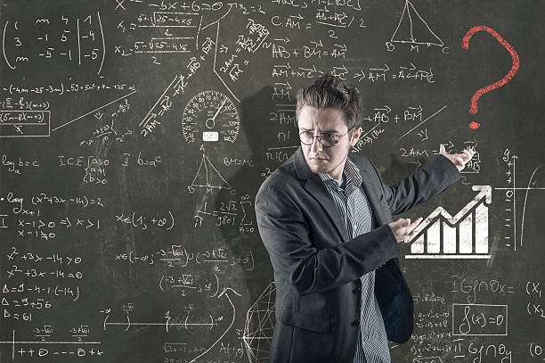 Teenager and blackboard with formula