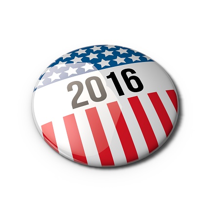 A 3D render of a USA presidential election badge isolated on a plain white background.