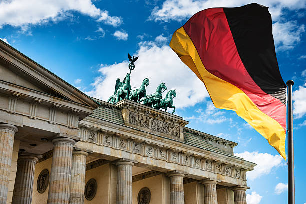 Pariser Platz and Brandeburg Tor - Berlin Berlin Cathedral dome - Germany german flag photos stock pictures, royalty-free photos & images