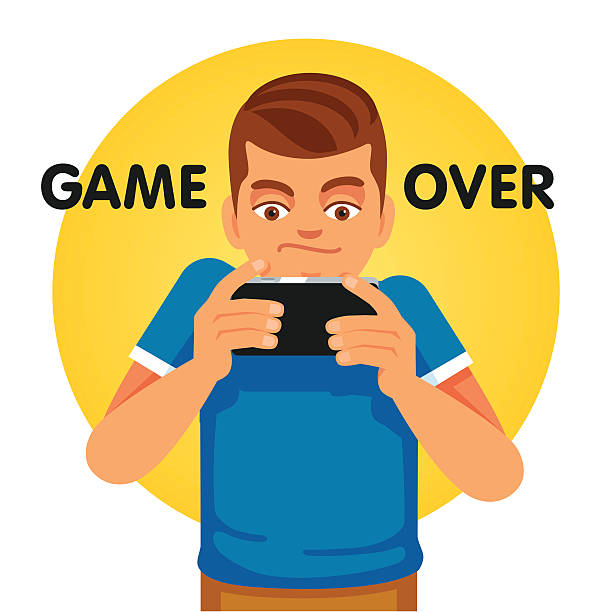 junge spieler besorgt über spiel über - portable player stock-grafiken, -clipart, -cartoons und -symbole