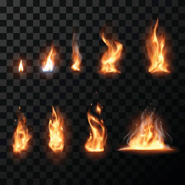 realistyczne ogień płomienie zestaw - wildfire smoke stock illustrations
