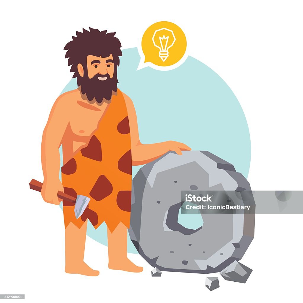 Steinzeit primitiven Mann habe eine Idee - Lizenzfrei Rad Vektorgrafik