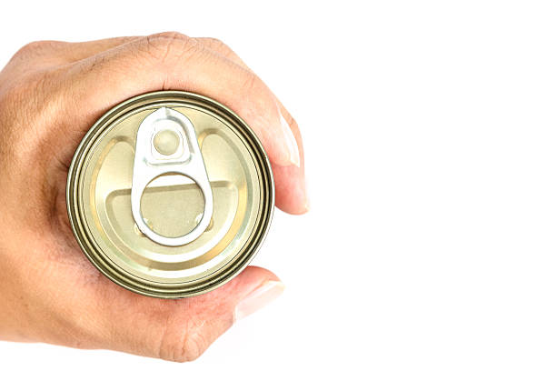 istock Hand with aluminum  can isolated on white 512908030