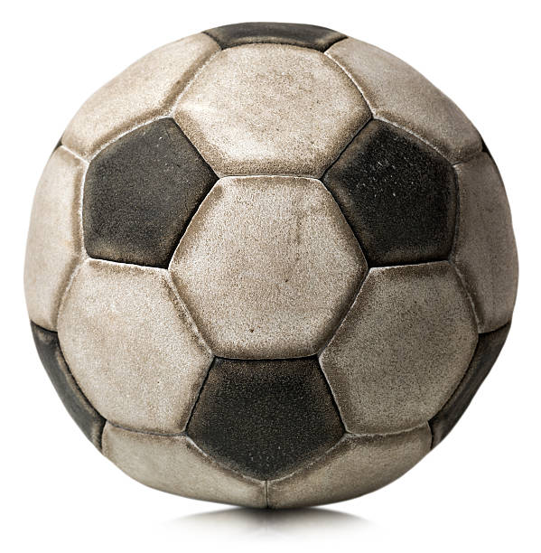 古いサッカーボールに隔てられたホワイト - soccer ball old leather soccer ストックフォトと画像