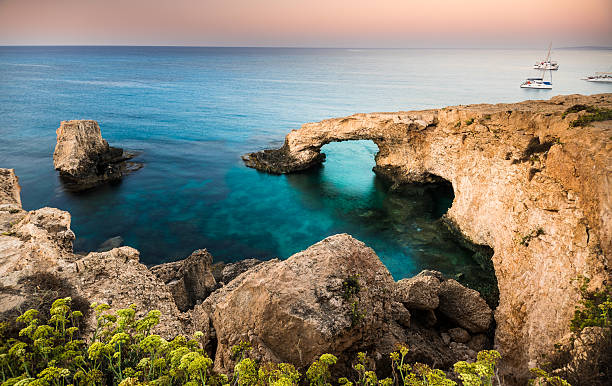 rocher naturel arch en ayia napa sur l'île de chypre - arch rock photos et images de collection