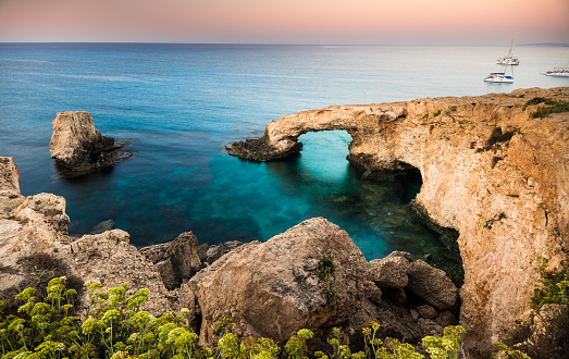 Beautiful natural rock arch in Ayia Napa on Cyprus island