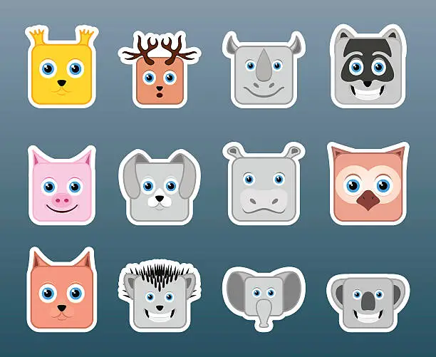 Vector illustration of Animals smile stickers