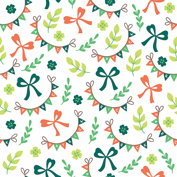 st. patrick's dzień gładki wzór z koniczyną, oddział, wianek, kokarda - clover ribbon march northern ireland stock illustrations