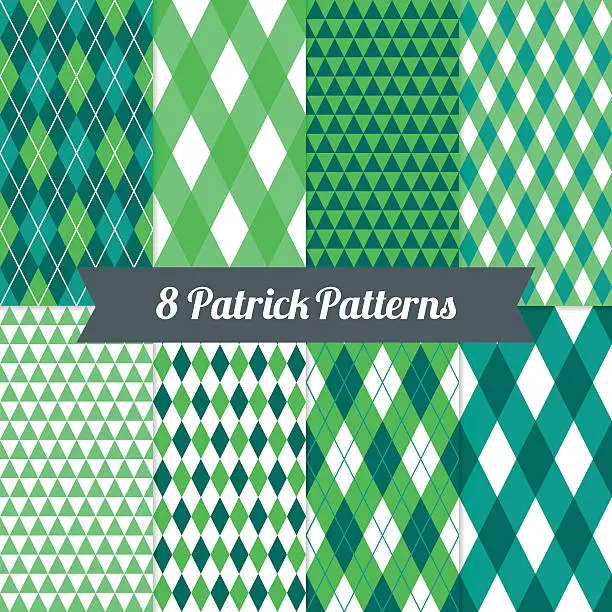 Vector illustration of St. Patrick's Day seamless patterns with Harlequin, Argyle and Triangles