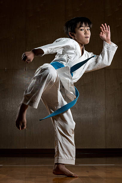Young boy practicing karate A young Japanese boy practicing karate karate stock pictures, royalty-free photos & images