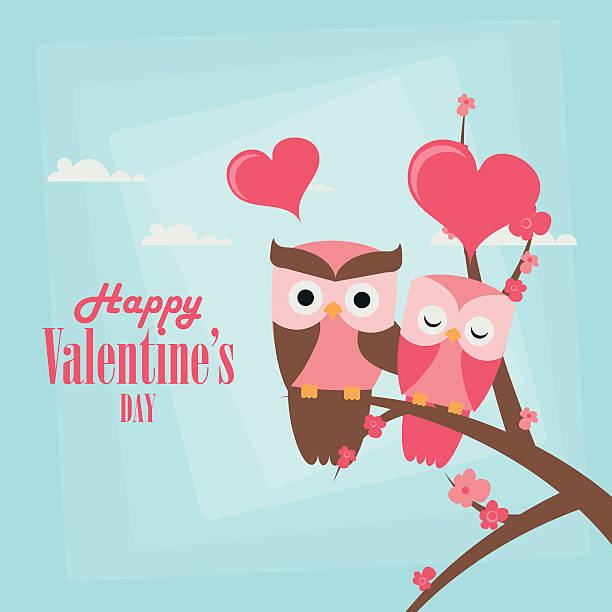 счастливый день святого валентина's день фон с пара совы - symbol love announcement message painted image stock illustrations