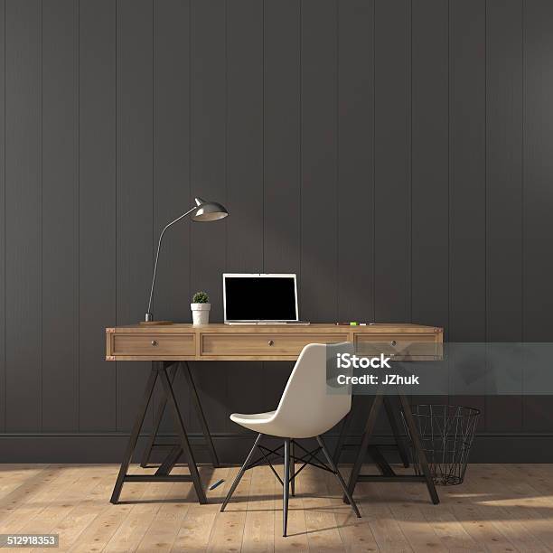 The Stylish Interior Of Home Office Stock Photo - Download Image Now - Desk, Home Office, Laptop