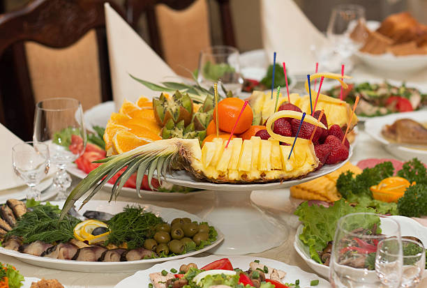 istock Beautifully banquet table with food 512920063