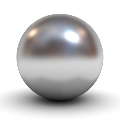 3D Metallic chrome sphere over white background.