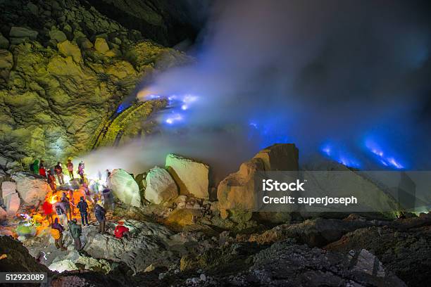 Blue Fire Ijen Volcano Crater Stock Photo - Download Image Now - Blue, Java, Lava