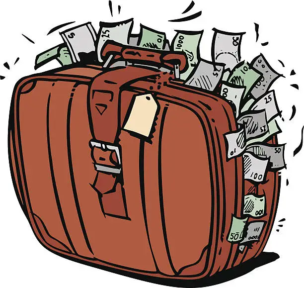 Vector illustration of Suitcase full of money.