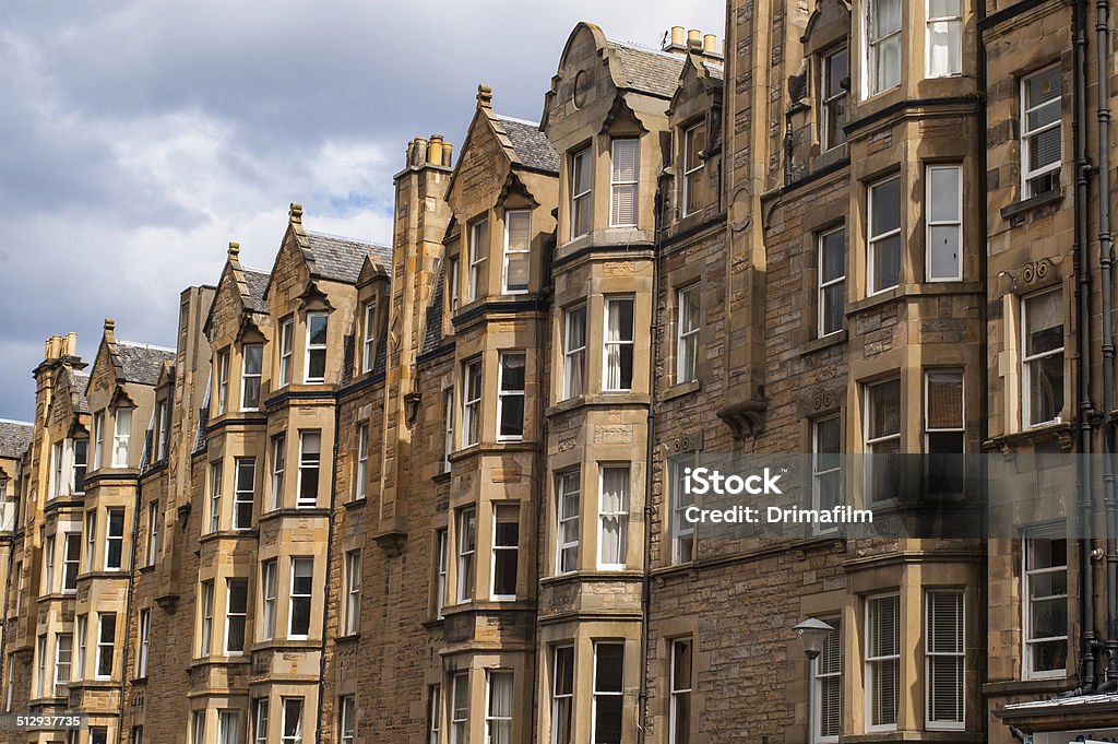 View of Victorian tenement housing View of Victorian tenement housing in the West End of Edinburgh, Morningside. Edinburgh - Scotland Stock Photo