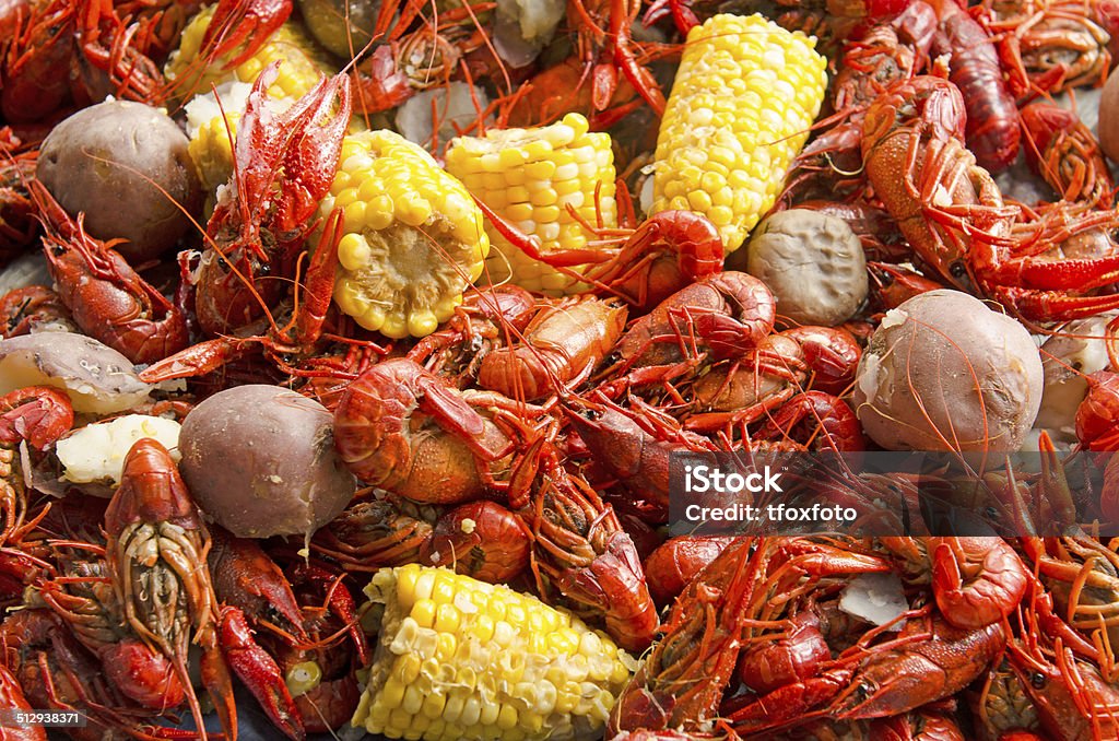 Crawfish Feed Crawfish boil or feed outside a restaurant in a northwest city Crayfish - Seafood Stock Photo