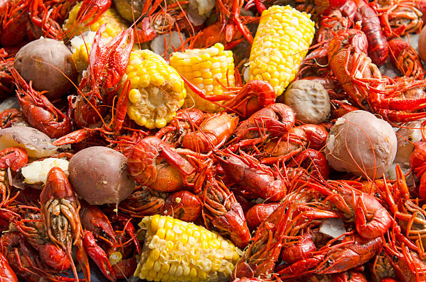 Crawfish Feed Crawfish boil or feed outside a restaurant in a northwest city cajun food photos stock pictures, royalty-free photos & images