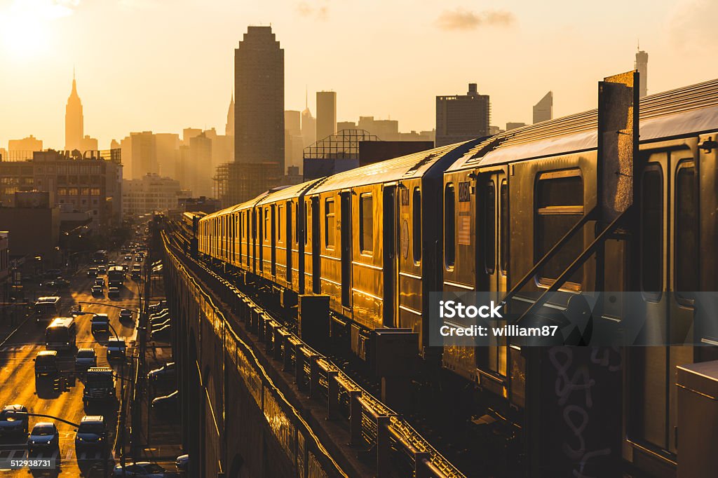 Subway Train in New York at Sunset New York City Stock Photo