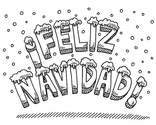 Vector illustration of Feliz Navidad Text Snowing Drawing