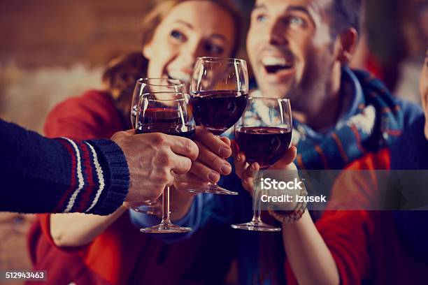 Friends Toasting With Wine Stock Photo - Download Image Now - Winter, Wine, Friendship