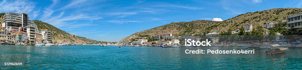 The most beautiful bay in the Black Sea Panaroma of the Balaklava Bay, view from the sea of the city Beach Stock Photo