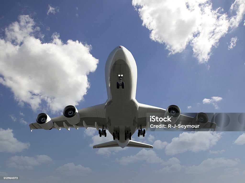 Plane Landing/Taking off Large commercial Jet taking off or landing in front of blue sky Taking Off - Activity Stock Photo