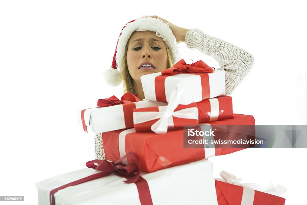 Christmas stress-Woman holding christmas gift http://www.mediafire.com/convkey/9394/c43m88czxmmliiyfg.jpg Christmas Stock Photo