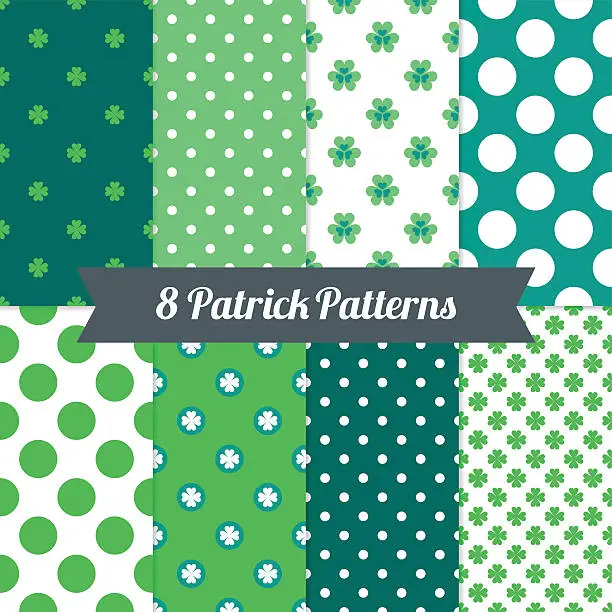 Vector illustration of St. Patrick's Day seamless patterns with Polka Dot and Clover