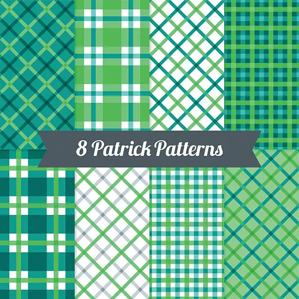 Vector illustration of St. Patrick's Day seamless patterns with Plaid and Gingham