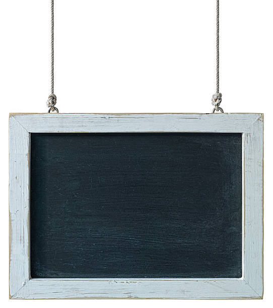 istock Hanging chalk board with a weathered white wood frame. 512966684