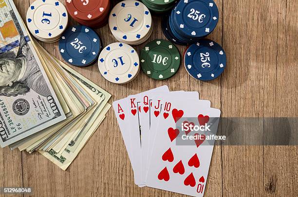 Play Card With Money Chips Stock Photo - Download Image Now - Ace, Arts Culture and Entertainment, Backgrounds