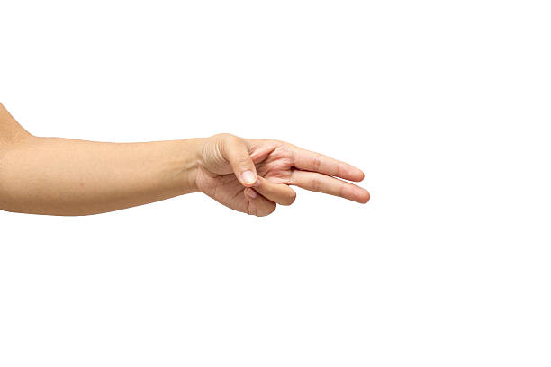 istock women hand show two gesture isolated on white background 512969226