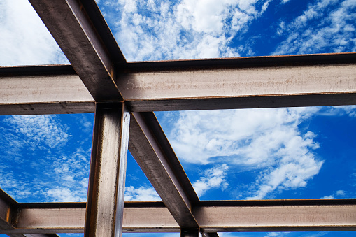 I-Beam steel construction, on blue sky