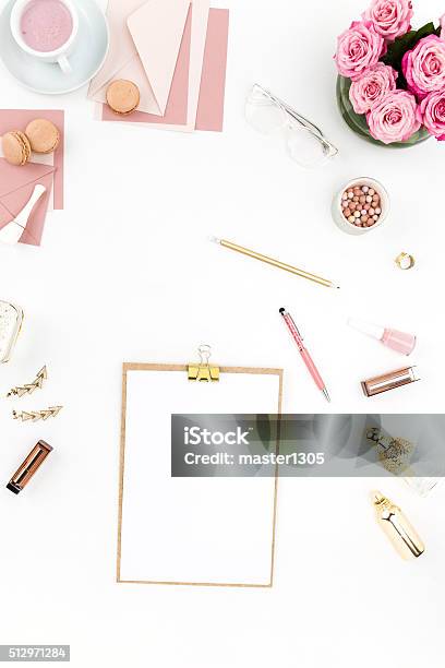 Still Life Of Fashion Woman Objects On White Stock Photo - Download Image Now - Beauty, Design Professional, Digital Tablet