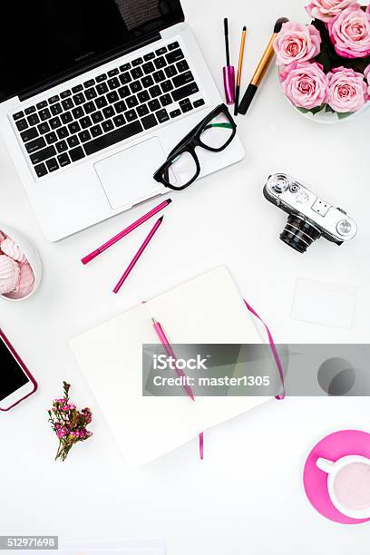 Still Life Of Fashion Woman Objects On White Stock Photo - Download Image Now - Desk, Elegance, Eyeglasses