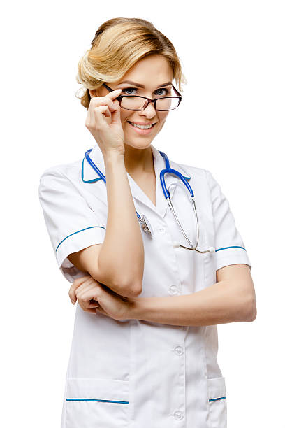 istock Woman doctor standing on white background 512972126